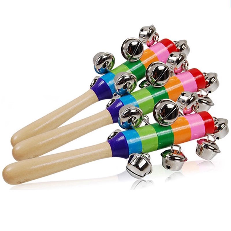 Musical Instrument For Toddlers - 5PCS Wooden Jingle Hand Bells Rainbow