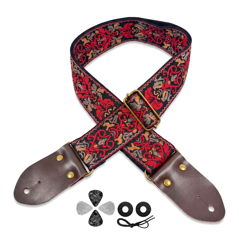 Musical Instrument Note - Embroidered Print Guitar Strap Vintage Ethnic