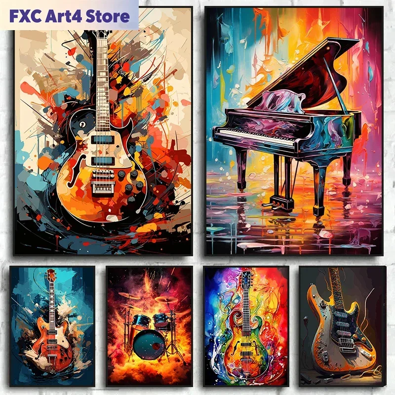 Musical Instrument Images - Frameless Abstract Colorful Art Musical Instruments